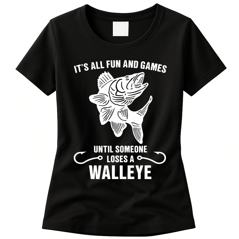Walleye Fishing Pine Forest Treeline Fisherman Gift Womens T-Shirt