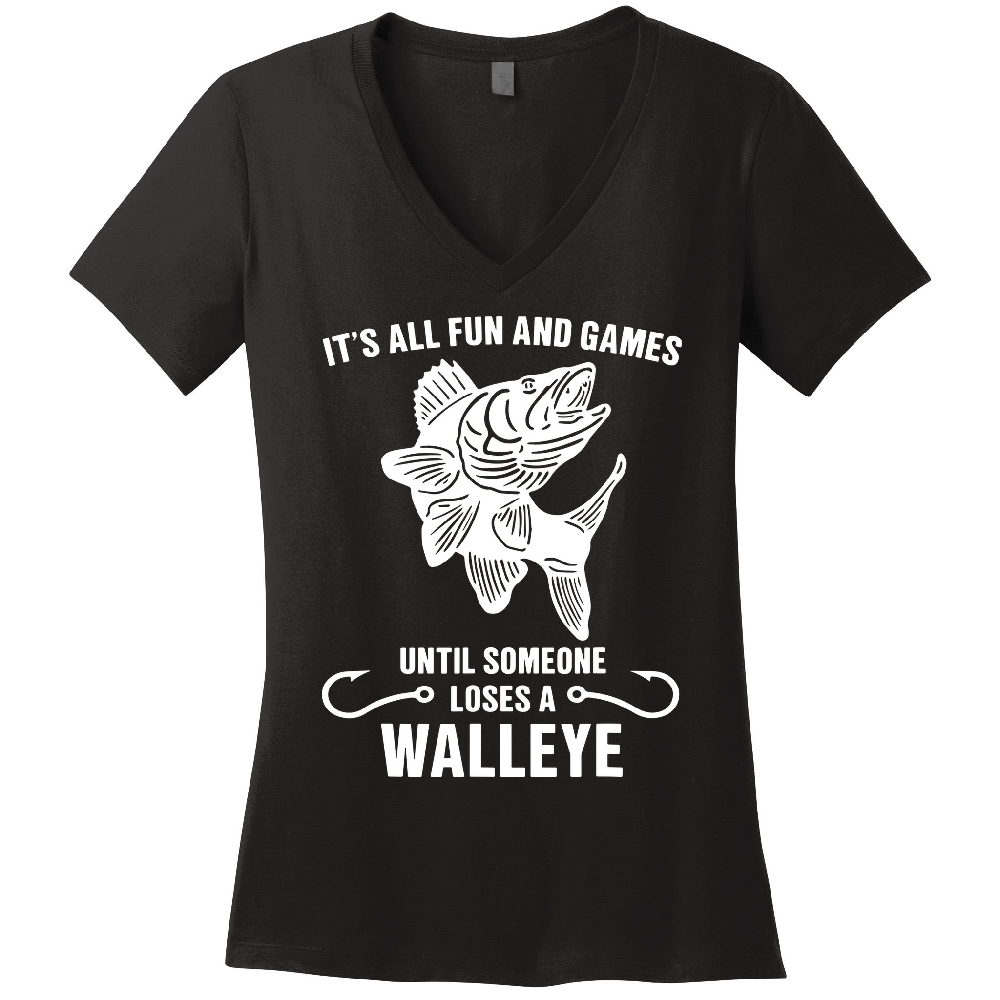 Walleye Fishing Pine Forest Treeline Fisherman Gift Women's V-Neck T-Shirt