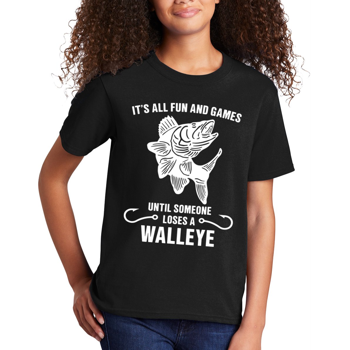Walleye Fishing Pine Forest Treeline Fisherman Gift Kids T-Shirt