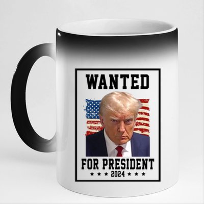 Wanted For President 2024 USA Donald Trump 11oz Black Color Changing Mug