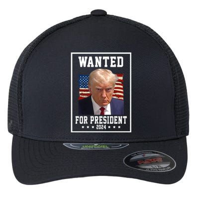 Wanted For President 2024 USA Donald Trump Flexfit Unipanel Trucker Cap