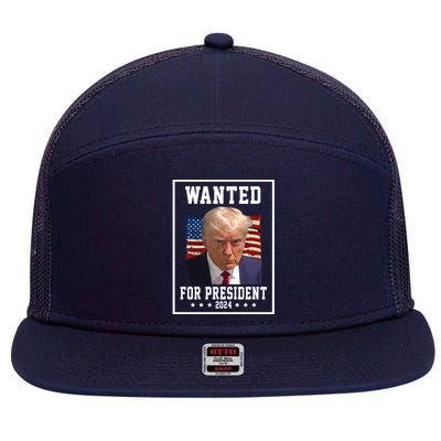 Wanted For President 2024 USA Donald Trump 7 Panel Mesh Trucker Snapback Hat