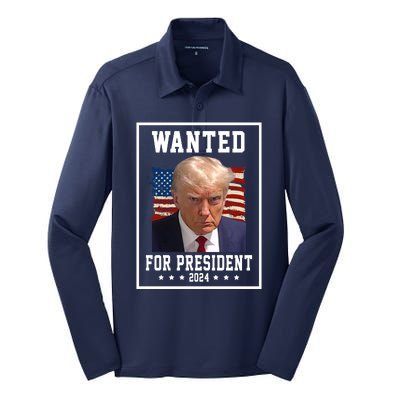 Wanted For President 2024 USA Donald Trump Silk Touch Performance Long Sleeve Polo