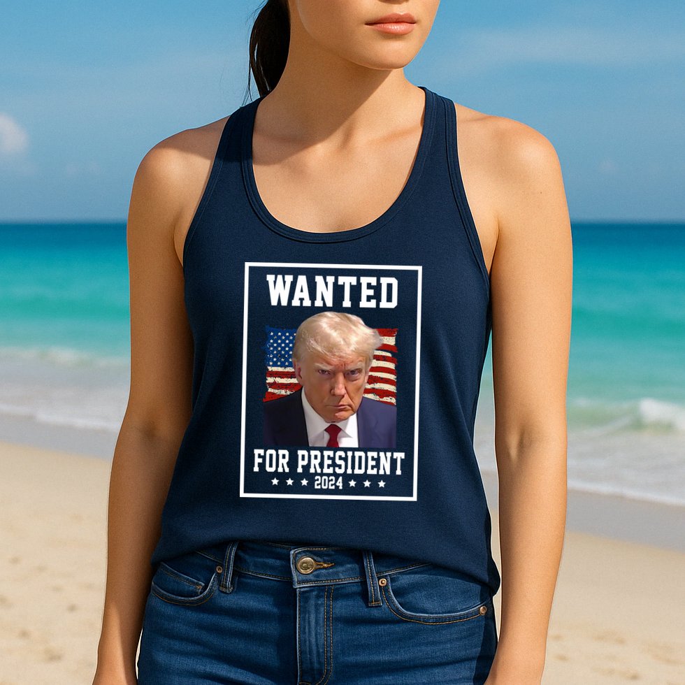 Wanted For President 2024 USA Donald Trump Womens Tank Top
