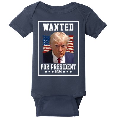 Wanted For President 2024 USA Donald Trump Baby Bodysuit