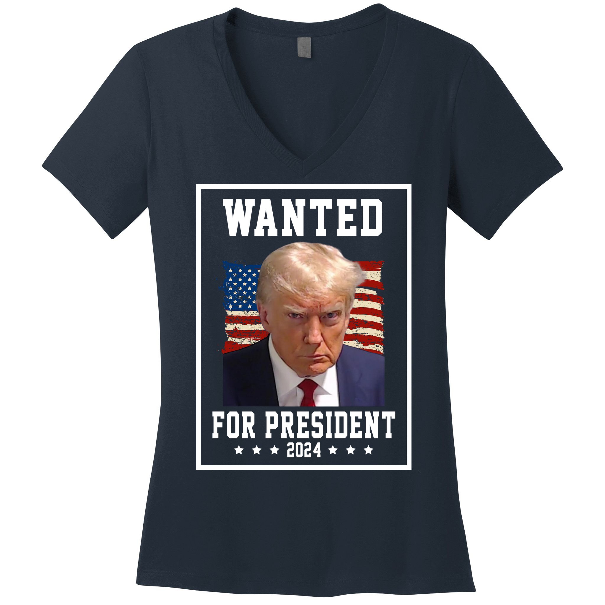 Wanted For President 2024 USA Donald Trump Women's V-Neck T-Shirt