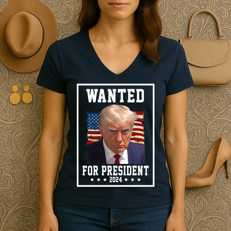 Wanted For President 2024 USA Donald Trump Women's V-Neck T-Shirt