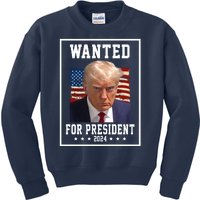 Wanted For President 2024 USA Donald Trump Kids Sweatshirt