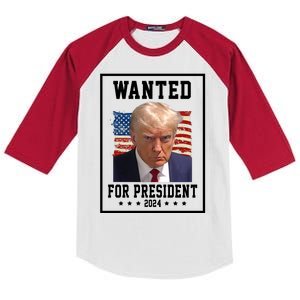 Wanted For President 2024 USA Donald Trump Kids Colorblock Raglan Jersey