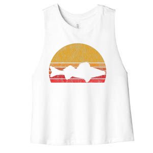 Walleye Fishing Retro Walleye Sauger Fisherman Women's Racerback Cropped Tank