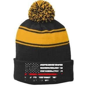 Wildland Firefighter Red Line American Flag Stripe Pom Pom Beanie