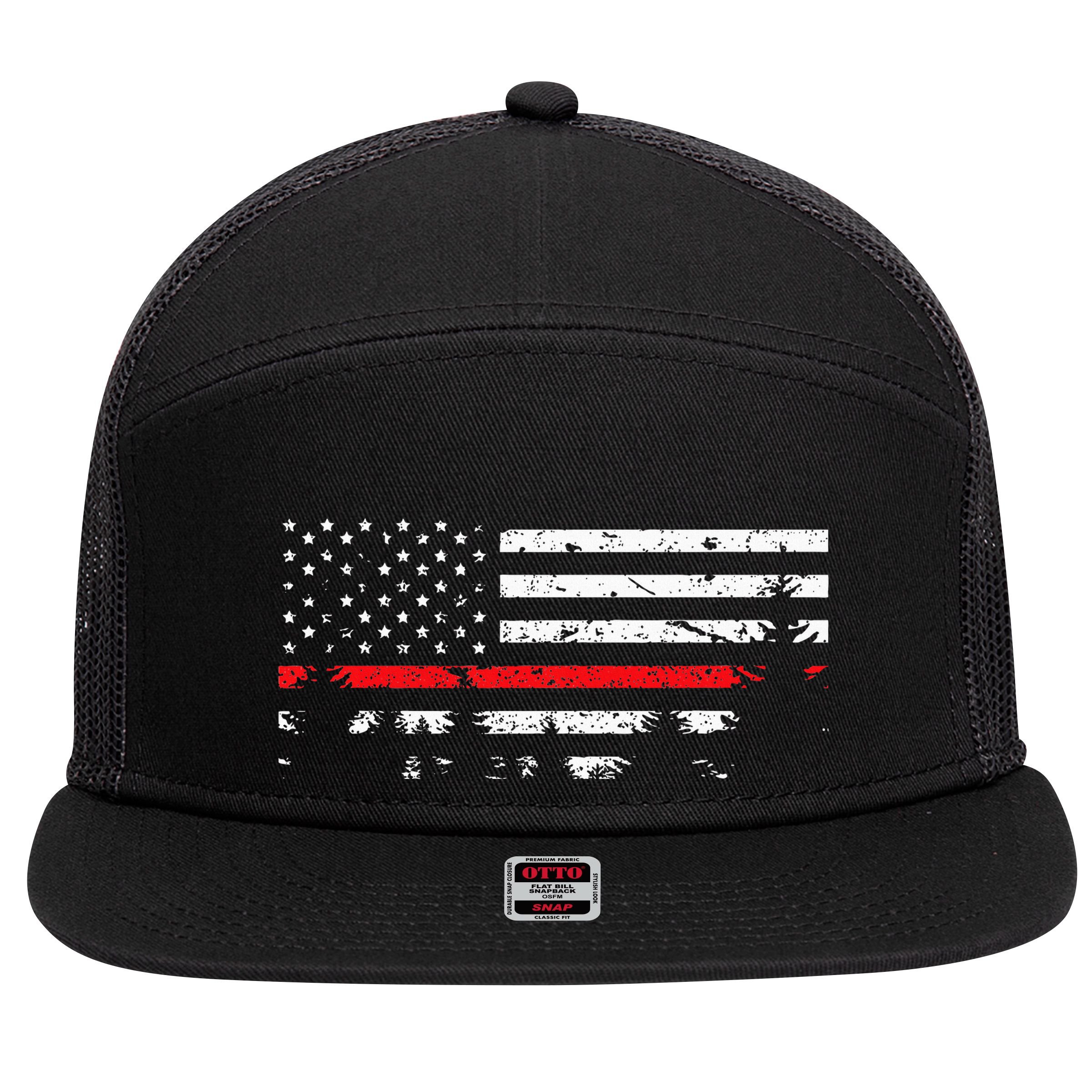 Wildland Firefighter Red Line American Flag 7 Panel Mesh Trucker Snapback Hat