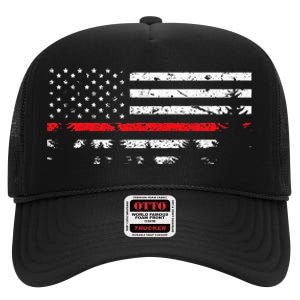 Wildland Firefighter Red Line American Flag High Crown Mesh Back Trucker Hat