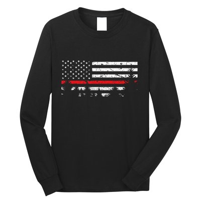 Wildland Firefighter Red Line American Flag Long Sleeve Shirt