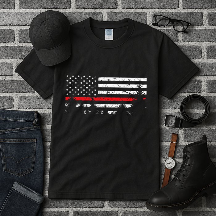Wildland Firefighter Red Line American Flag Tall T-Shirt