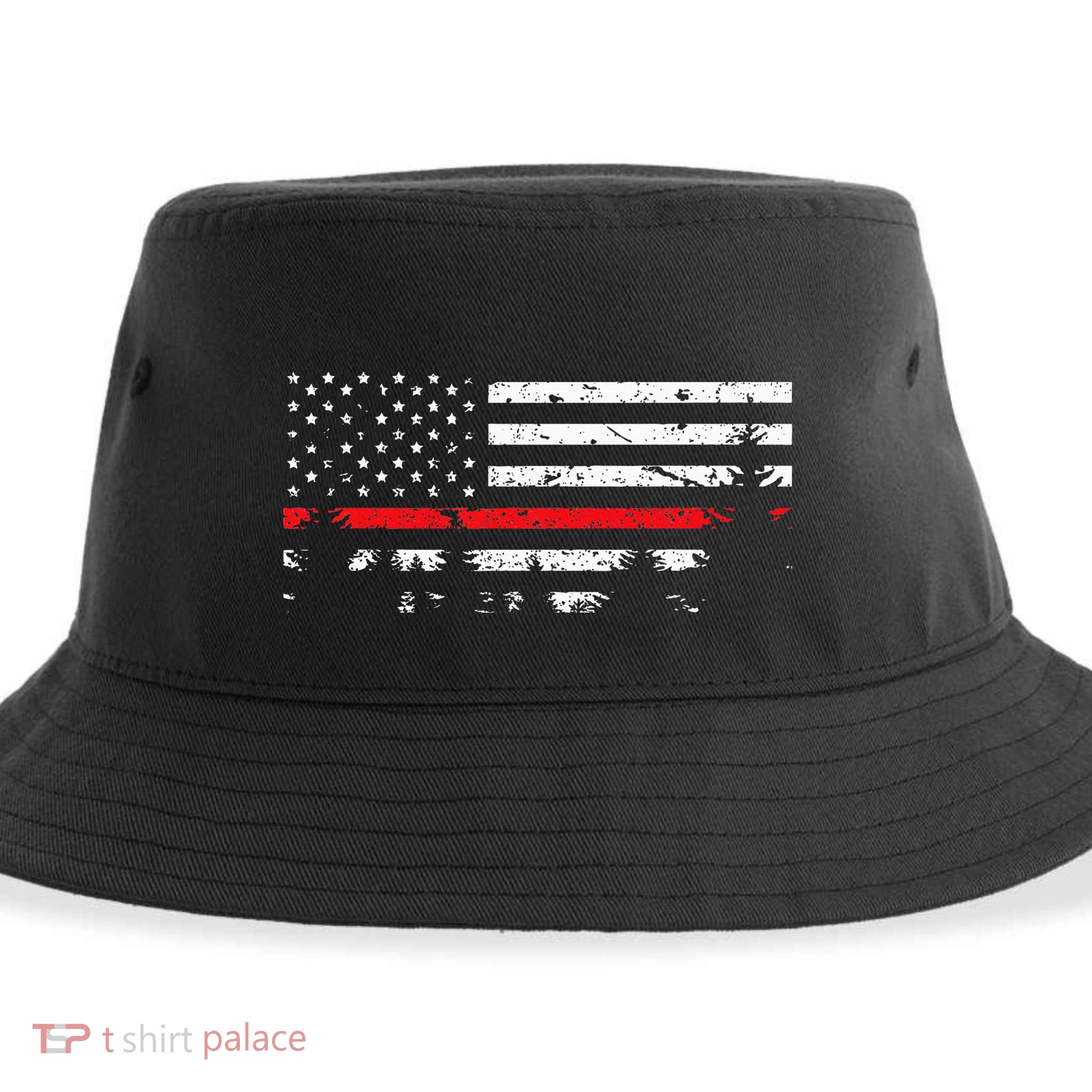 Wildland Firefighter Red Line American Flag Sustainable Bucket Hat