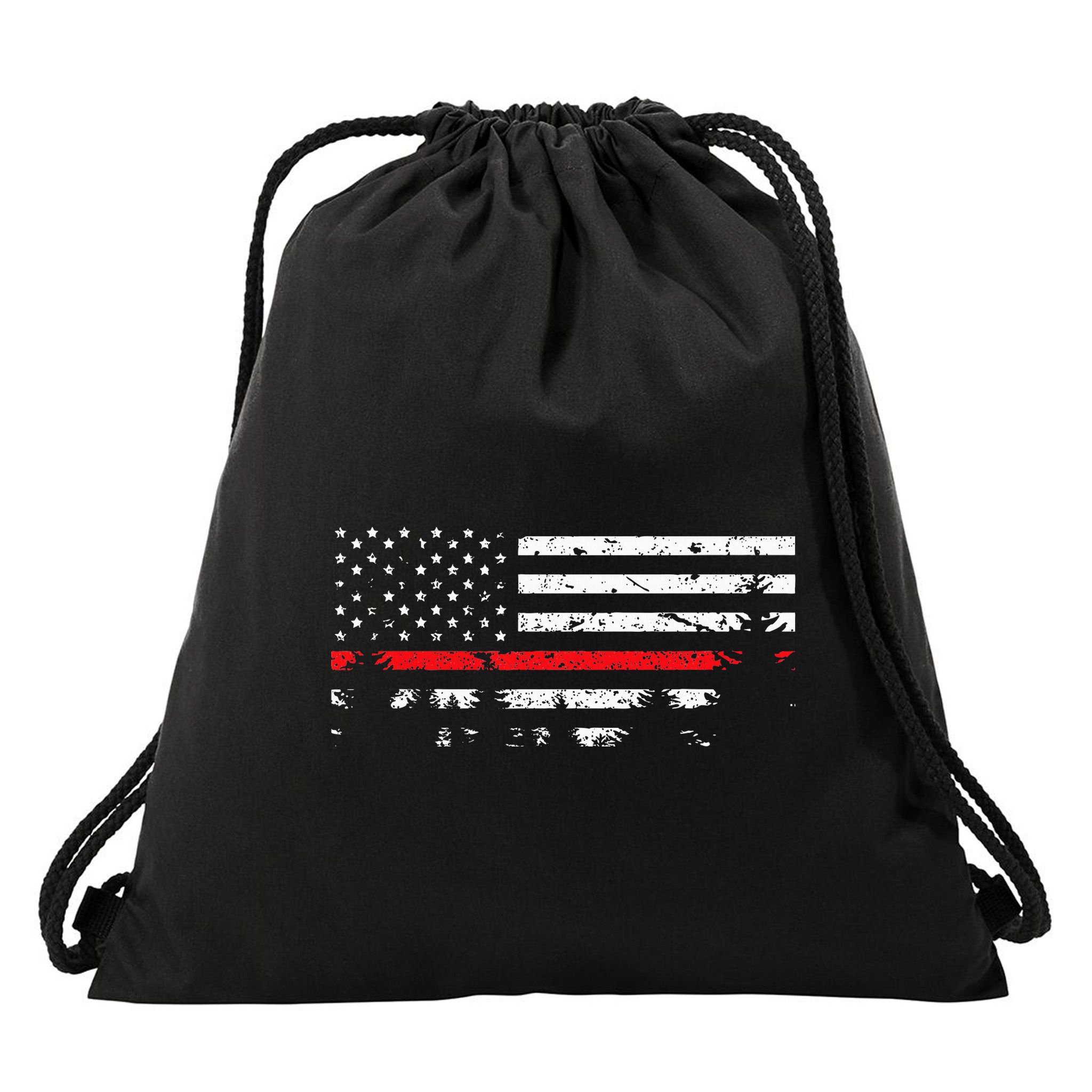 Wildland Firefighter Red Line American Flag Drawstring Bag