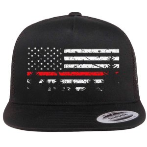 Wildland Firefighter Red Line American Flag Flat Bill Trucker Hat