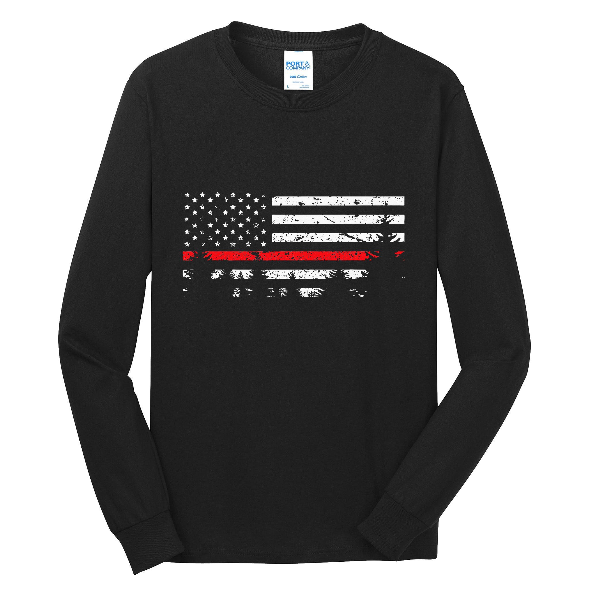Wildland Firefighter Red Line American Flag Tall Long Sleeve T-Shirt