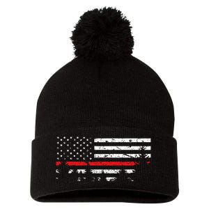 Wildland Firefighter Red Line American Flag Pom Pom 12in Knit Beanie