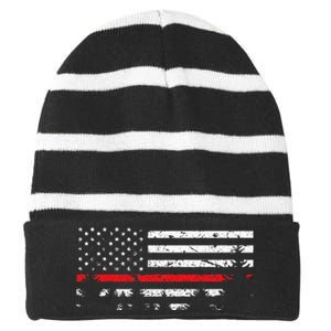 Wildland Firefighter Red Line American Flag Striped Beanie with Solid Band