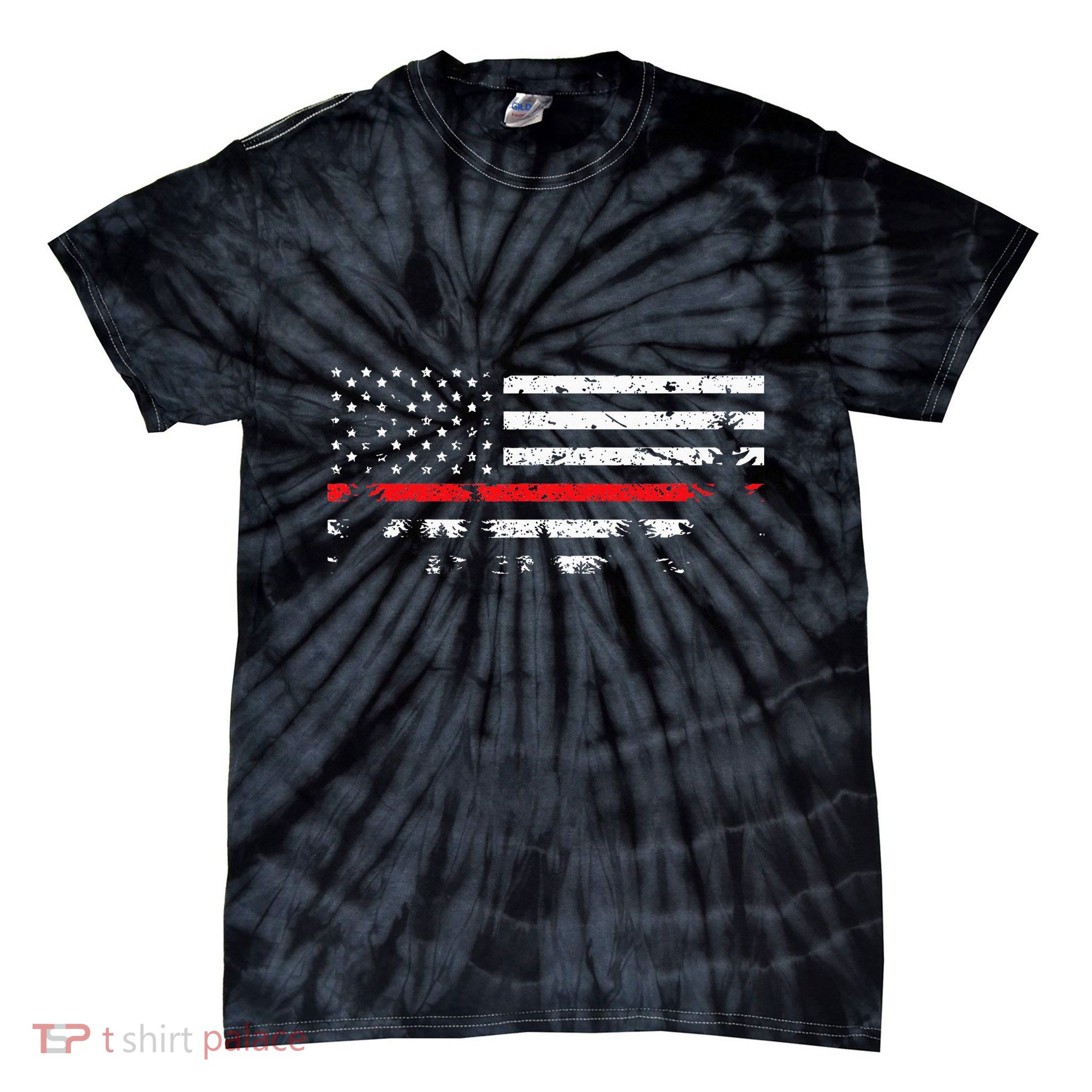 Wildland Firefighter Red Line American Flag Tie-Dye T-Shirt
