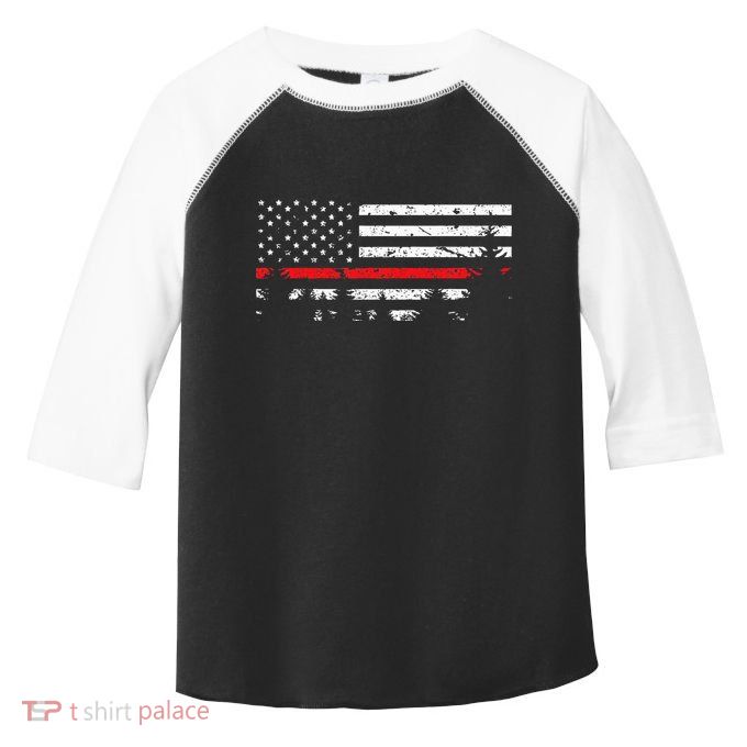 Wildland Firefighter Red Line American Flag Toddler Fine Jersey T-Shirt