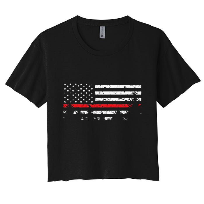 Wildland Firefighter Red Line American Flag Women's Crop Top Tee