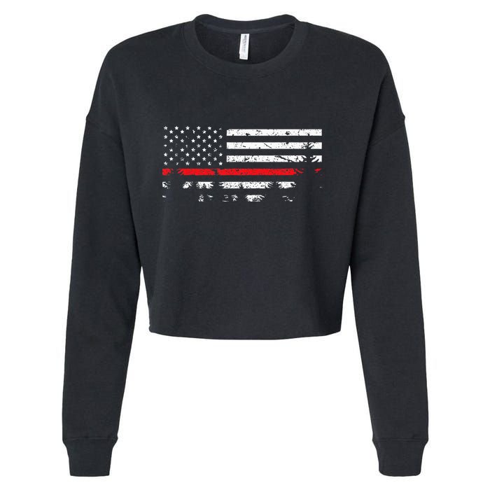 Wildland Firefighter Red Line American Flag Cropped Pullover Crew