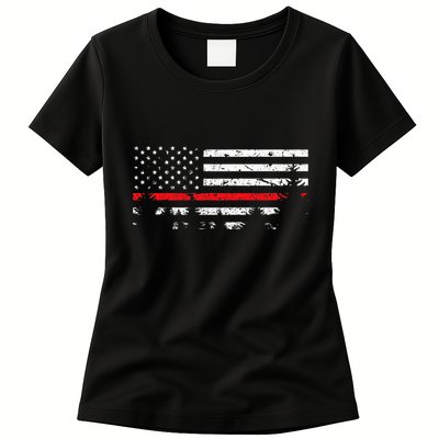 Wildland Firefighter Red Line American Flag Womens T-Shirt