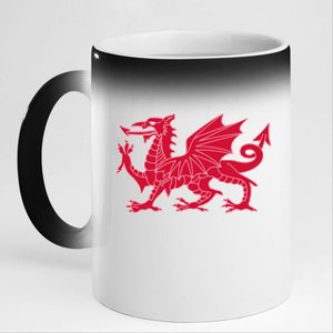 Welsh Flag Red Dragon In Red And White Gift 11oz Black Color Changing Mug