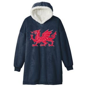 Welsh Flag Red Dragon In Red And White Gift Hooded Wearable Blanket