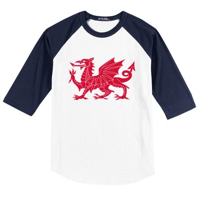 Welsh Flag Red Dragon In Red And White Gift Baseball Sleeve Shirt