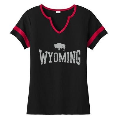 Wyoming Flag Retro Home State Vintage Distressed Ladies Halftime Notch Neck Tee