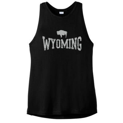 Wyoming Flag Retro Home State Vintage Distressed Ladies PosiCharge Tri-Blend Wicking Tank