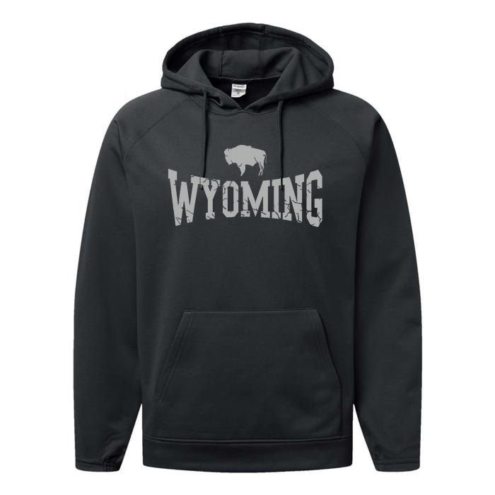 Wyoming Flag Retro Home State Vintage Distressed Performance Fleece Hoodie