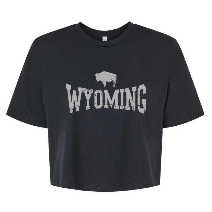 Wyoming Flag Retro Home State Vintage Distressed Bella+Canvas Jersey Crop Tee