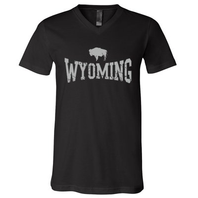 Wyoming Flag Retro Home State Vintage Distressed V-Neck T-Shirt