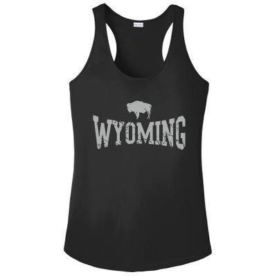 Wyoming Flag Retro Home State Vintage Distressed Ladies PosiCharge Competitor Racerback Tank