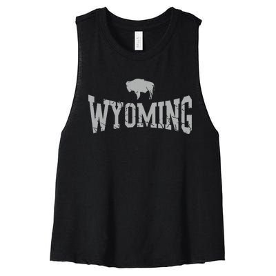 Wyoming Flag Retro Home State Vintage Distressed Women's Racerback Cropped Tank