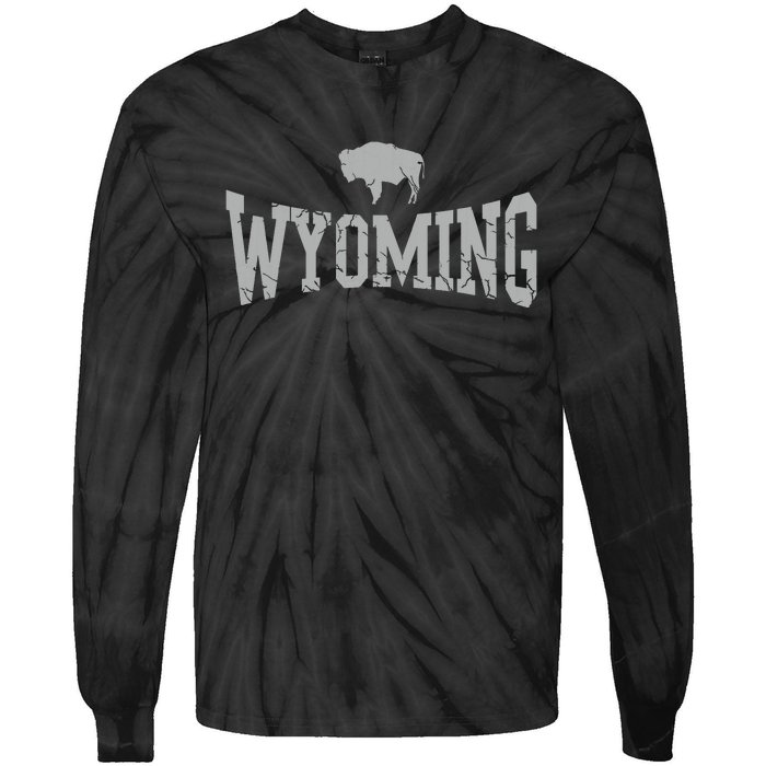 Wyoming Flag Retro Home State Vintage Distressed Tie-Dye Long Sleeve Shirt