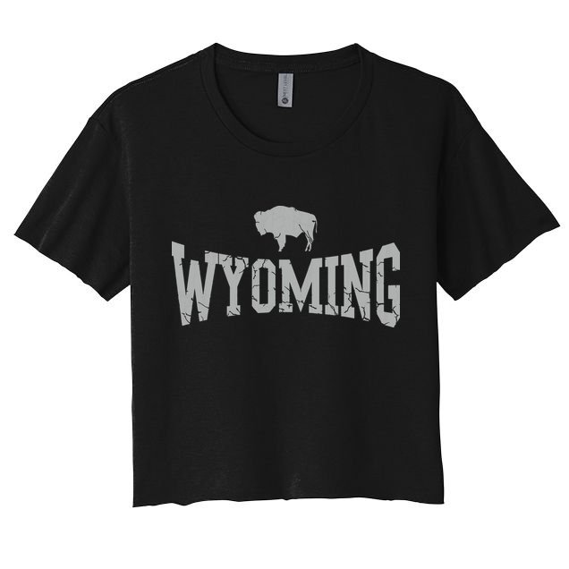 Wyoming Flag Retro Home State Vintage Distressed Crop Top