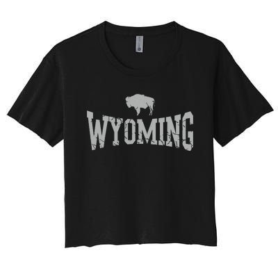 Wyoming Flag Retro Home State Vintage Distressed Women's Crop Top Tee