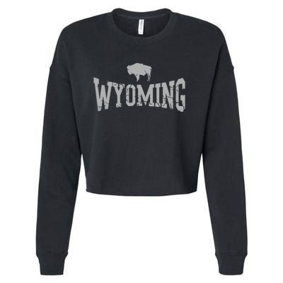 Wyoming Flag Retro Home State Vintage Distressed Cropped Pullover Crew