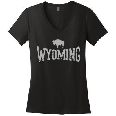 Wyoming Flag Retro Home State Vintage Distressed Women's V-Neck T-Shirt