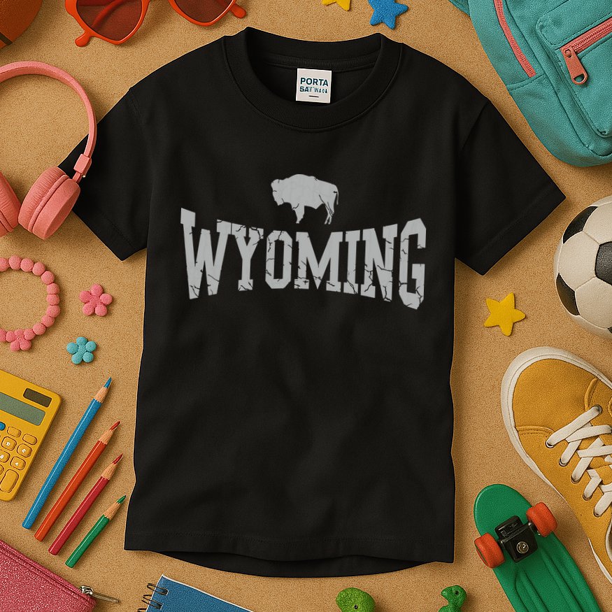 Wyoming Flag Retro Home State Vintage Distressed Kids T-Shirt