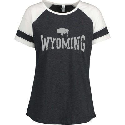 Wyoming Flag Retro Home State Vintage Distressed Enza Ladies Jersey Colorblock Tee