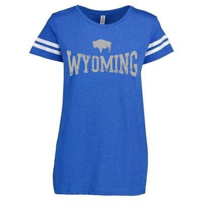 Wyoming Flag Retro Home State Vintage Distressed Enza Ladies Jersey Football T-Shirt