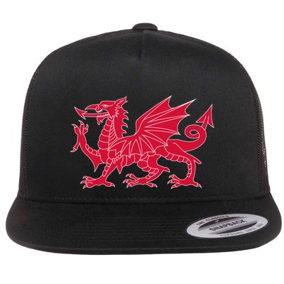 Welsh Flag Red Dragon In Red And White Gift Flat Bill Trucker Hat