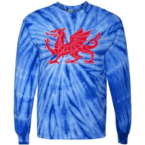 Welsh Flag Red Dragon In Red And White Gift Tie-Dye Long Sleeve Shirt